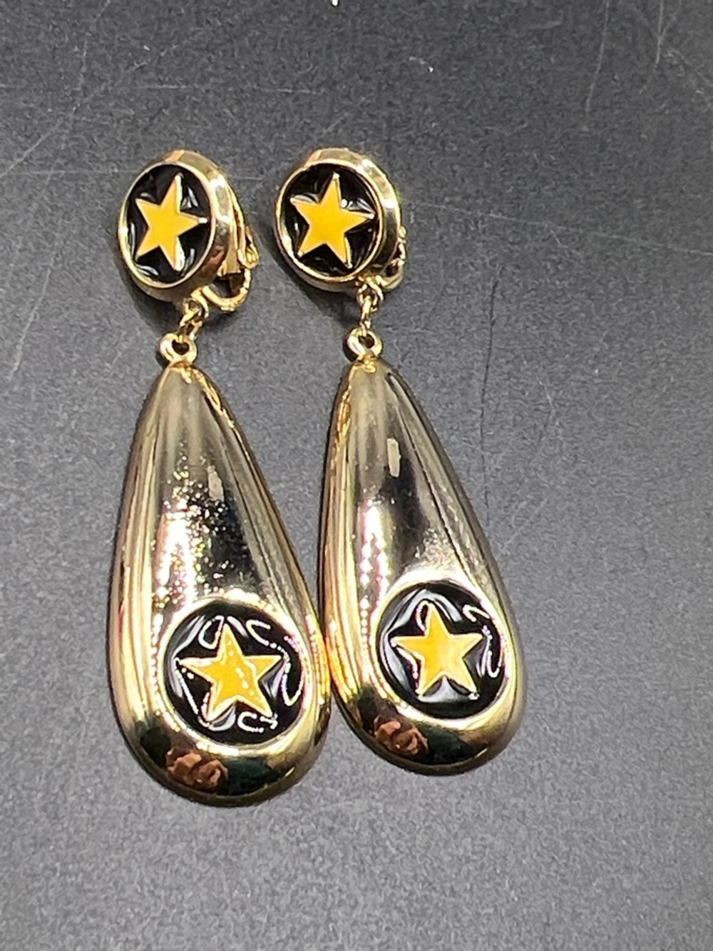 Yellow enamel Star Drop Clip-On Earrings